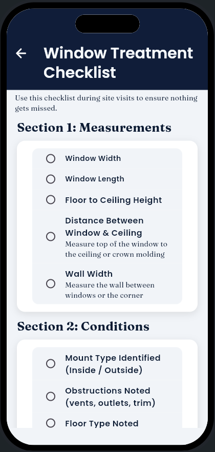 Window treatment checklist screen