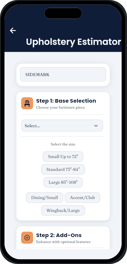 Upholstery estimator screen